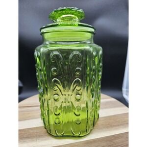 Imperial Glass Atterbury Depression Glass Cannister Jar Green Retro Kitchen
